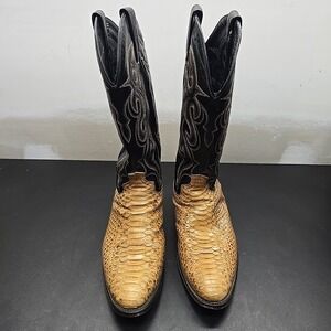 Dan Post Men's Python Snakeskin Cowboy Boots Size 9 D Black Tan